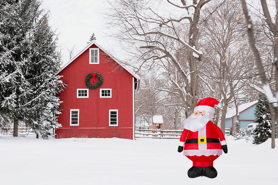 opblaasbare kerstman sneeuw rood huis buiten