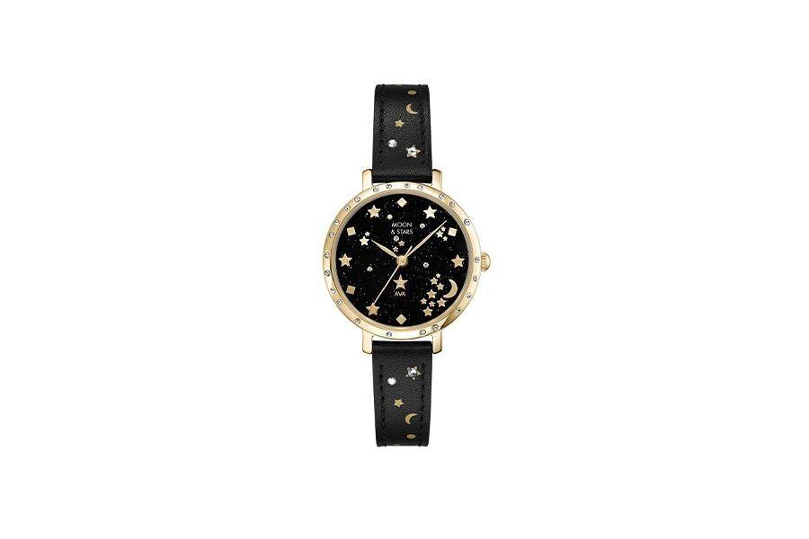 Zwart met goud horloge dat is versierd met manen en sterren