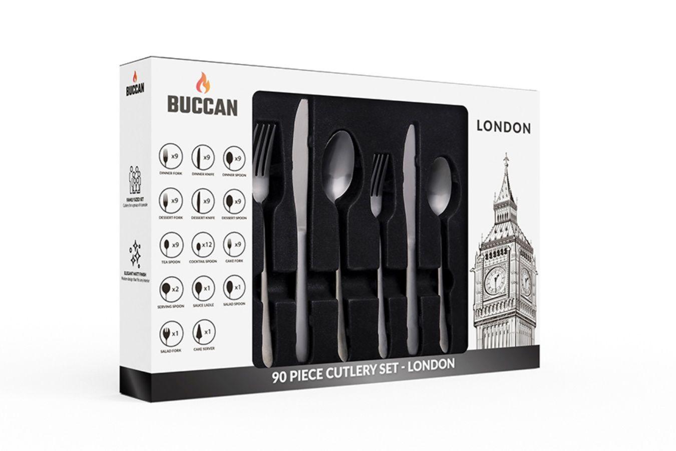 Buccan 90-delige bestekset London (mat-zwart)